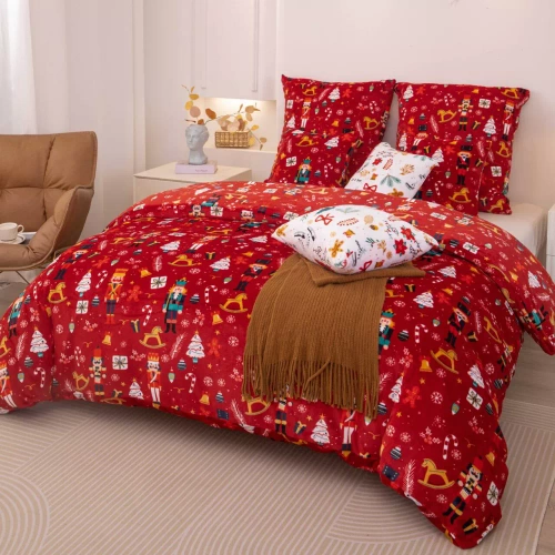 Merry Cozy Christmas piros mackó ágynemű Spod Igły i Nitki- 210gsm plüss mikroszálas plüss