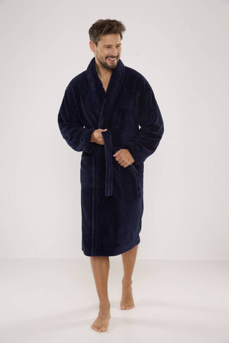 811 De Lafense férfi plüss fürdőköpeny - tengerészkék
