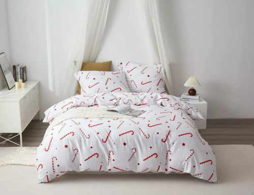 Candycanes karácsonyi pamut szatén ágynemű Spod Igły i Nitki fehér piros candycanes - elegáns és puha
