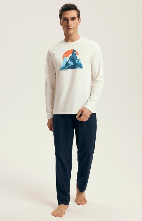 43475 Loji Férfi Henderson Core fehér pizsama - pamut hegyvidéki mintás szett