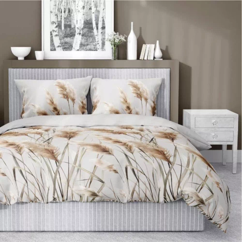 5329 B Pościel satynowa Trawy pampasowe Detexpol szary