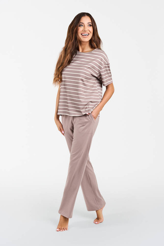 Betty Női rövid ujjú pizsama, hosszú nadrág Olasz divat - cappuccino/print cappuccino