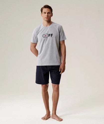 Férfi pizsama NMP-395 - szürke tengerészkék pamut, rövid ujjú, könnyű és kényelmes nyárra