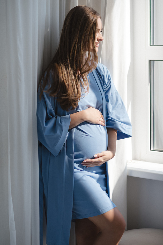 Milk&Love kék kismama köntös - pamut elasztánnal, kényelmes, 7/8 ujjú, 7/8 ujjú