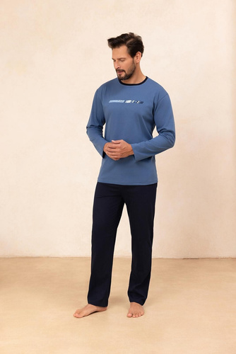 Regina 494 tengerészkék - férfi hosszú ujjú pamut pizsama, klasszikus szabású