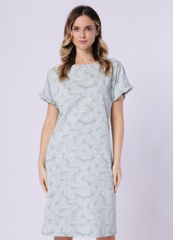 Női hálóing 1728 Elif Leveza borsó - 100% pamut, rövid ujjú, fodros, virágmintás, térd előtti hosszúságú