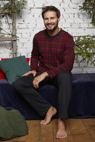 Elijah Férfi hosszú ujjú pizsama és nadrág Italian Fashion - print/fekete