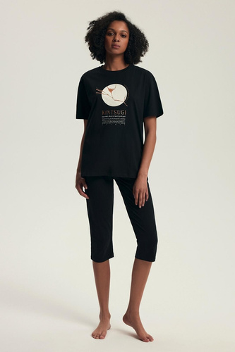 Női pizsama 43728 Dairoku fekete - pamut, rövid ujjú, halásznadrág