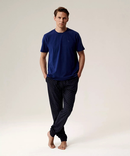 Férfi pizsama NMP-388 Atlanti kék - pamut, rövid ujjú, rövid ujjú