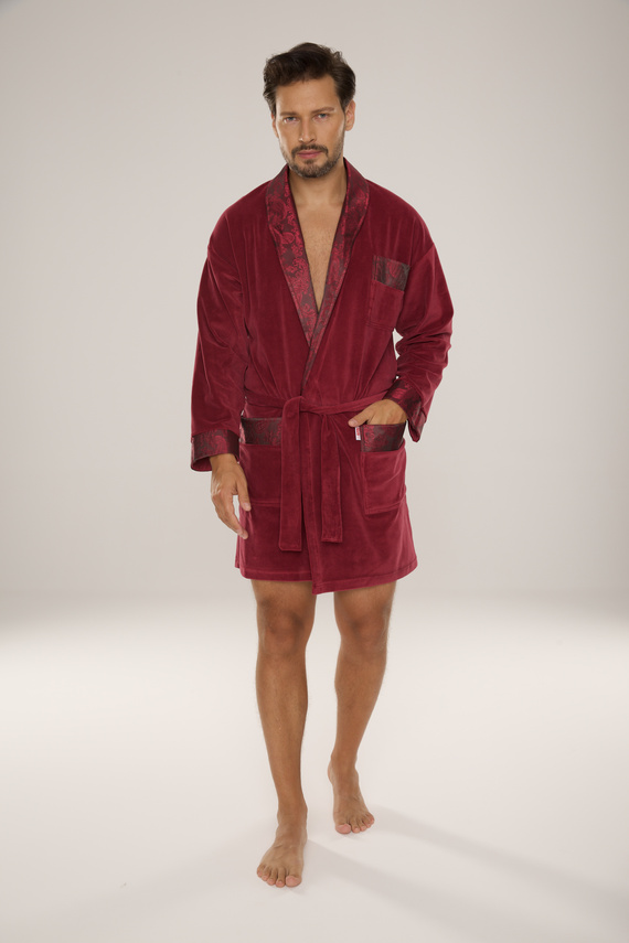 866 Noble Férfi De Lafense velúr fürdőköpeny - rövid, elegáns, pamut - bordó