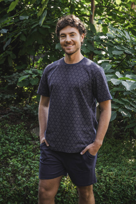 Ricardo Férfi rövid ujjú pizsama, rövidnadrág Olasz divat - tengerészkék/print