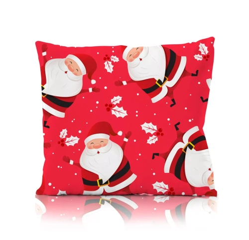Holly Jolly Faro karácsonyi díszpárnahuzat - mikroszálas, piros, vidám Mikulással