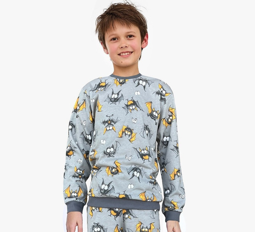 Fiú pizsama Cornette Bat 2 264/182, 263/182 szürke - pamut, hosszú ujjú, denevér mintás