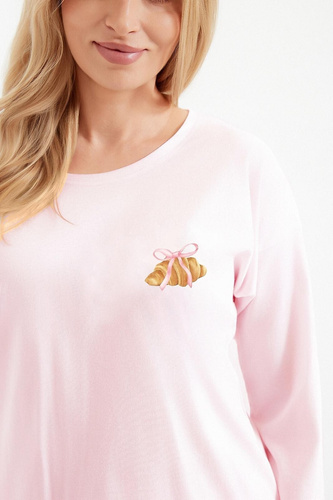 Női pizsama Taro Tori 3510 rózsaszín pamut, croissant mintás, hosszú, 7/8-os lábakkal