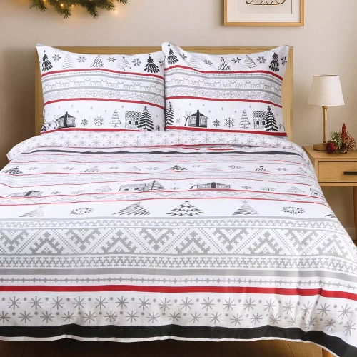 31514/1 Karácsonyi flanel ágynemű Flanelove Darymex szürke piros- készlet 100% pamut, meleg és puha