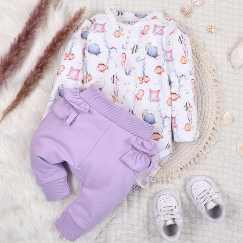 ABN-5475 Víz alatti világ bébi bodysuit Nini- organikus pamut, hosszú ujjú, hosszú ujjú