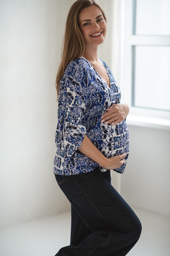 Bahama Mama Kismama kismama blúz Milk&Love print Azul- viszkóz, 3/4 ujjú, túlméretezett