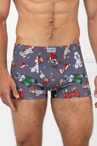 Husky Férfi boxeralsó Italian Fashion szürke - pamut, elasztán, karácsonyi minta