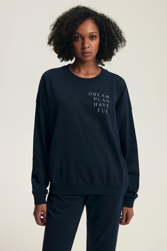 Henderson női pizsama 43705 Delancy tengerészkék - pamut, hosszú ujjú, kényelmes és elegáns