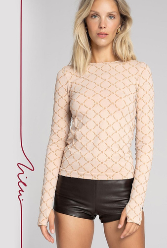 Női blúz Zień 43154 Seamless Monogram Gatta powder powder varrás nélküli prémium blúz Zień monogrammal és meghosszabbított ujjakkal