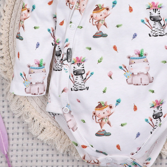 ABN-5531 Nini Happy Animals borítékos bodysuit bio pamutból csecsemőknek - nikkelmentes záróelemek, 100%-os biztonsággal