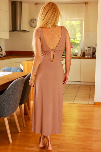 Senai Dress Mirale - Hosszú viszkóz ruha V kivágással elöl és hátul | Lengyel gyártás - latte