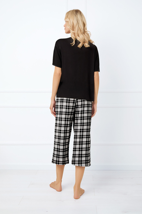 Klara Női pizsama rövid ujjú, 7/8 nadrágos olasz divat - fekete/print