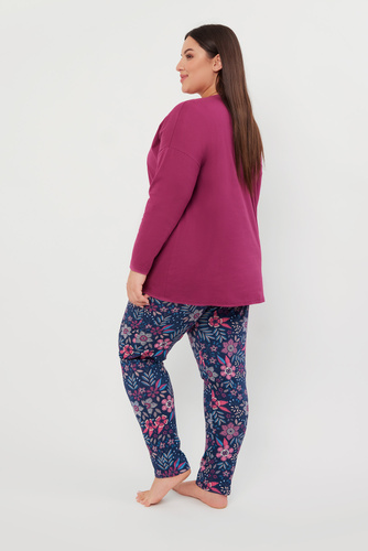 Folk Női pizsama hosszú ujjú, hosszú nadrág olasz divat - szeder/print