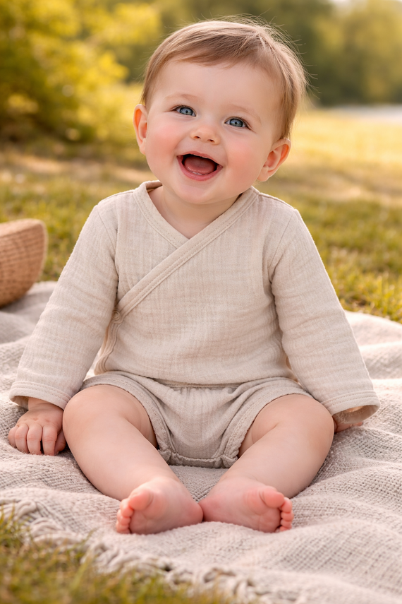 Muszlin bodysuit Just Muslin 03235BE Makoma bézs - hosszú ujjú, borítékolható, 100% pamut