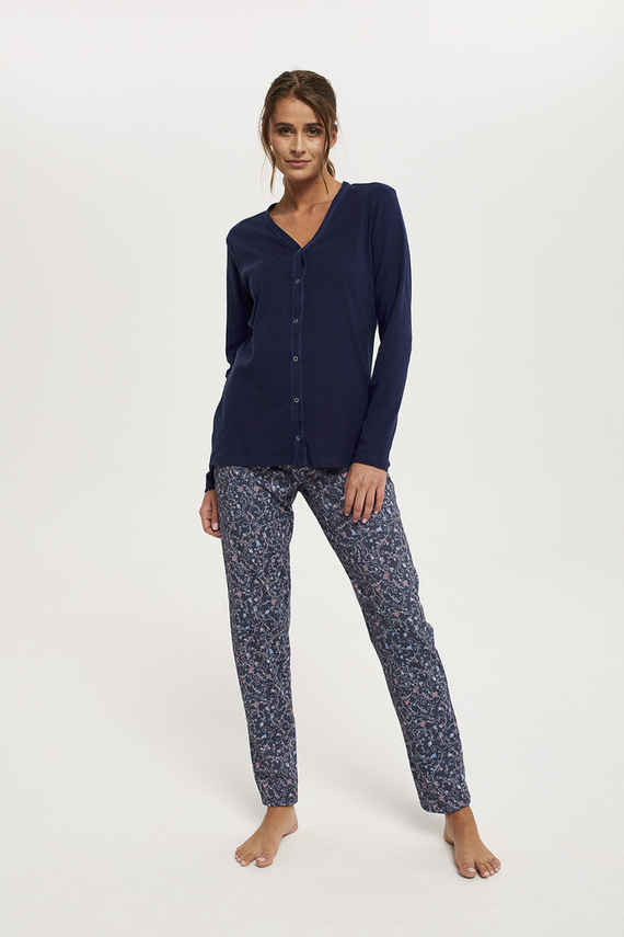 Sajna Női pizsama hosszú ujjú, hosszú nadrág olasz divat - tengerészkék/print