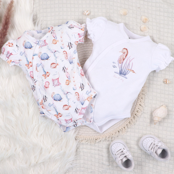 ABN-5474 Underwater World Nini boríték body fehér - organikus pamut, rövid ujjú, rövid ujjú