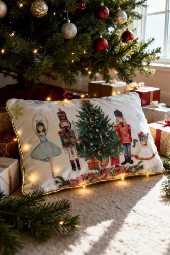 Christmas Time LED karácsonyi párnahuzat BN23 - fehér és zöld, bársony, 12 LED fény, cipzáras, LED-es lámpa