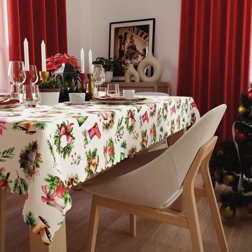 C03 Karácsonyi asztalterítő piros Markizeta - vízálló, elegáns, polírozott gyártás