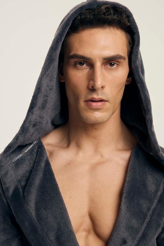 Henderson férfi fürdőköpeny 43447 Vocal szürke - kapucni, meleg kötés, kényelem és elegancia