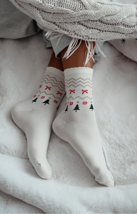 1283-035 Női karácsonyi zokni Milena ekrü színű, pamut, lurex-szel