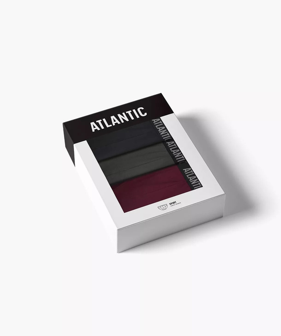 Atlantic férfi alsónadrág 3MP-094/25 lila-fekete khaki pamut, 3 csomag, klasszikus szabás, klasszikus szabás