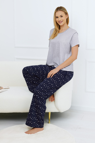 Arugia Női pizsama rövid ujjú, hosszú nadrágos olasz divat - melange/print