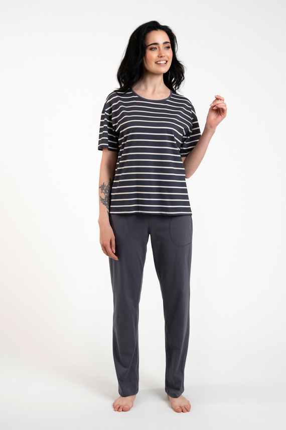 Betty Női pizsama rövid ujjú, hosszú nadrágos olasz divat - grafit/grafit nyomtatás