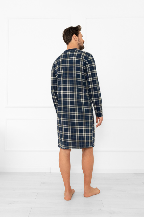 Férfi hálóing Andreas - pamut, hosszú ujjú, kockás Olasz divat