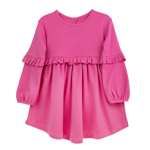 141972 Nicol hosszú ujjú ruha - rózsaszín , pamut, fodrokkal