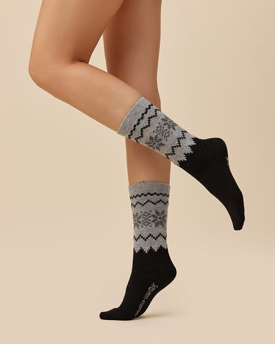 Női zokni Gabriella SW/070 nero-grey- tél, gyapjú és akril, meleg, mintás, meleg