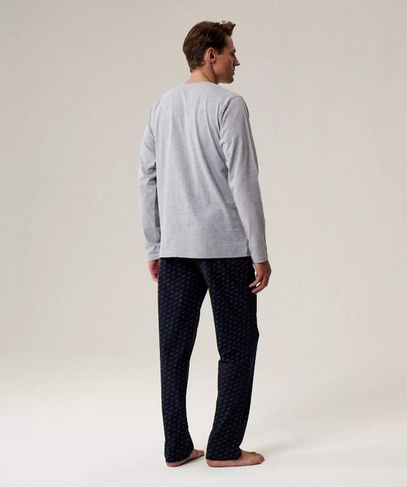 Férfi pizsama NMP-390 Atlantic szürke tengerészkék - pamut, hosszú ujjú, kényelmes és meleg a hűvösebb éjszakákhoz