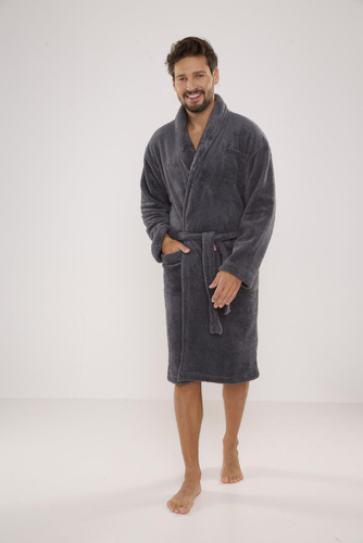 811 De Lafense férfi plüss fürdőköpeny - szürke