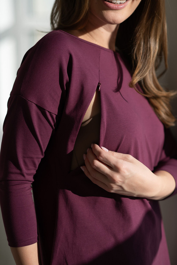 Mommy Kismama és szoptatós tunika Mauve Wine Milk&Love - oversize blúz rejtett cipzárakkal, Öko-Tex pamut