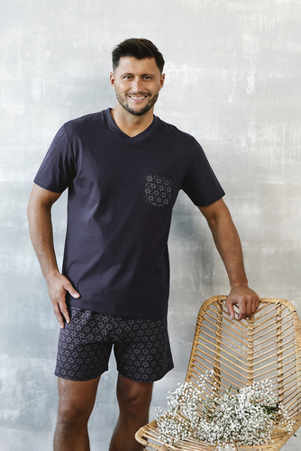 Diaz Férfi rövid ujjú pizsama, rövidnadrág Italian Fashion - tengerészkék/print