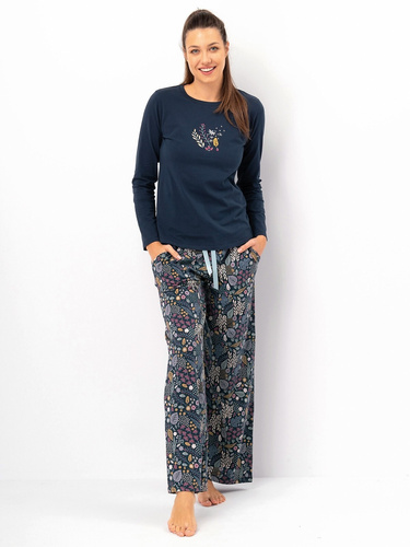 Női pizsama Key LNS 571 sötét tenger - pamut, hosszú ujjú, elegáns, elegáns