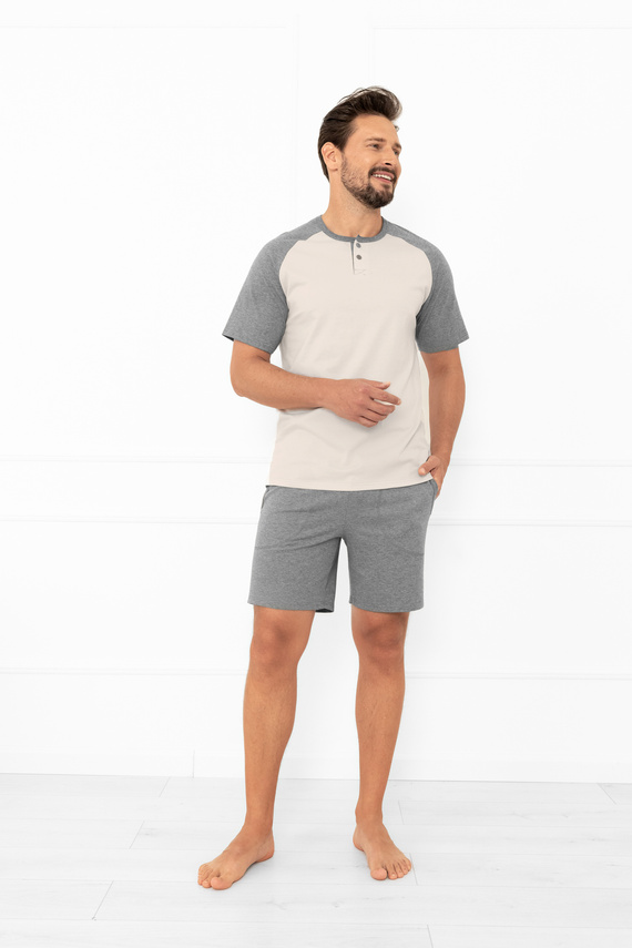 Alexander Italian Fashion férfi pizsama bézs - rövid ujjú és rövidnadrág, 100% pamut