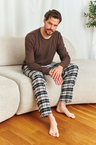 7334 Doctor Nap férfi pizsama - pamut és flanel, brownie kockás mintával