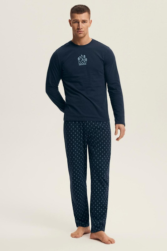 Henderson Core 43478 Lush kék férfi pizsama - pamut, hosszú ujjú, elegáns csomagolásban
