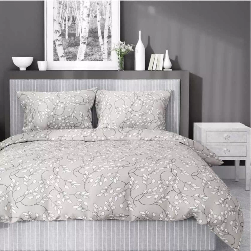 5217 B Pościel satynowa  liście drobne Detexpol beżowy